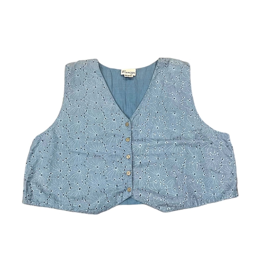 Vintage Raviya Light Blue Eyelet Vest Size L